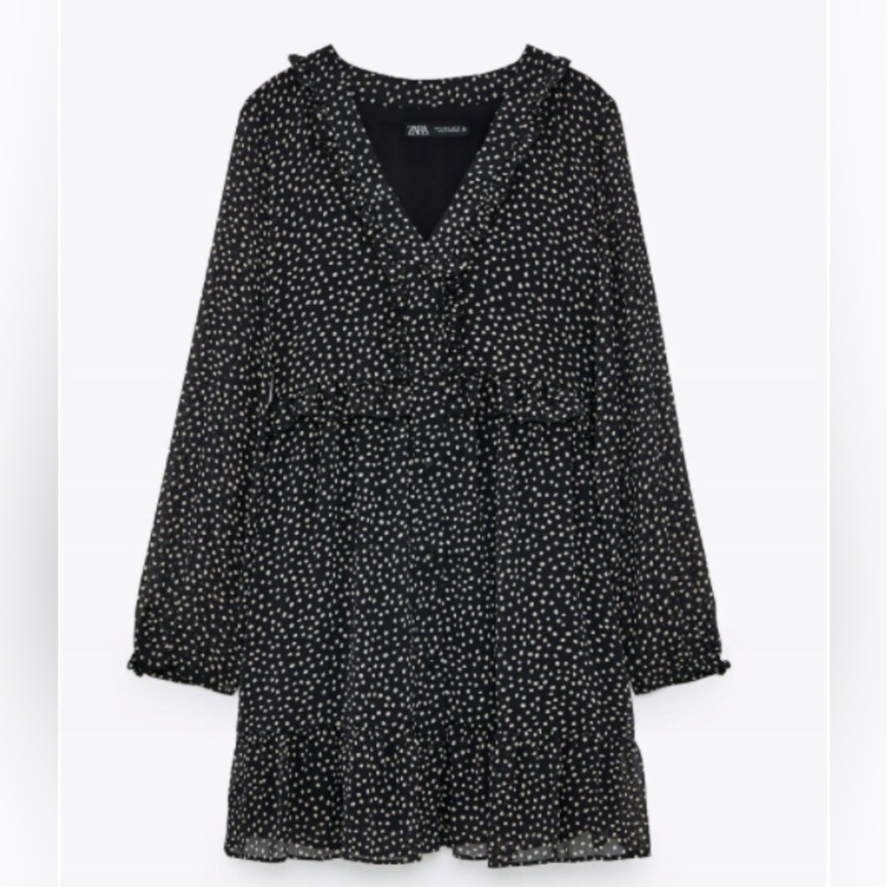 NWT Zara Black and White 3/4 Sleeve Tiered Blouse
